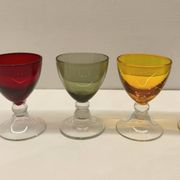 Set of 6 vintage multicoloured liqueur glasses (1960s/70s)