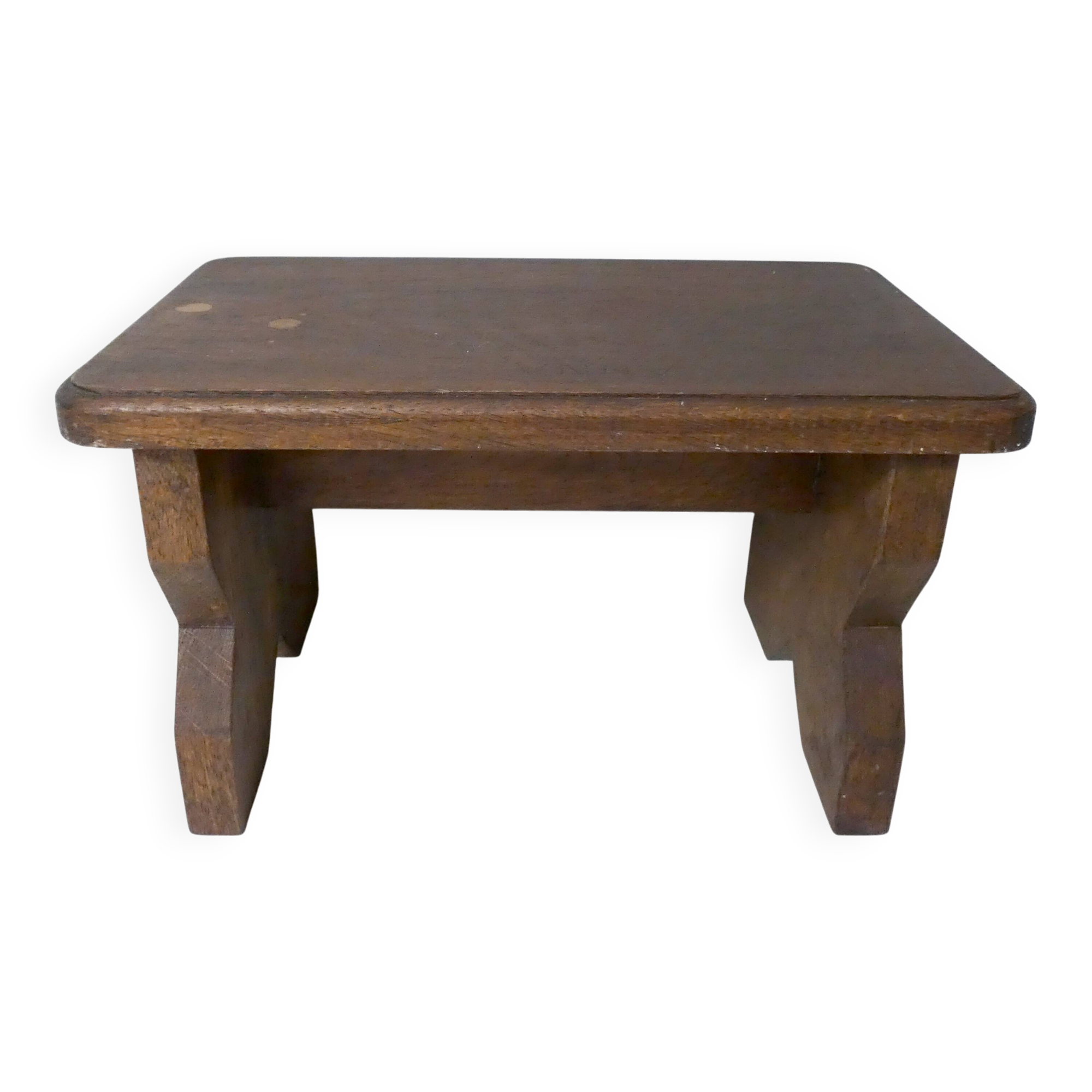 Old small bench in solid oak wood vintage step stool