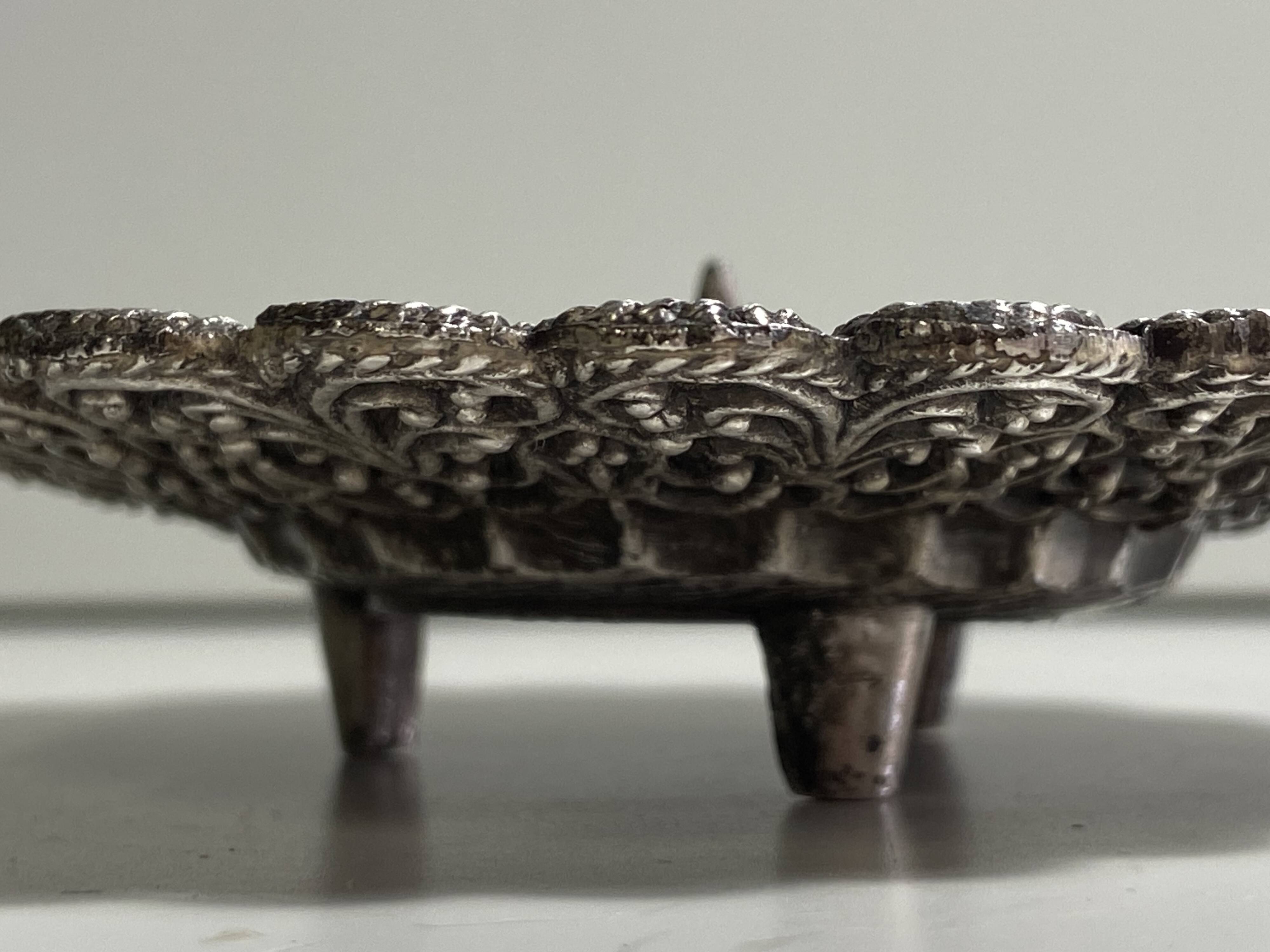 Antique Small Table Candlestick Holder Silver Plated Bronze Chiseled France