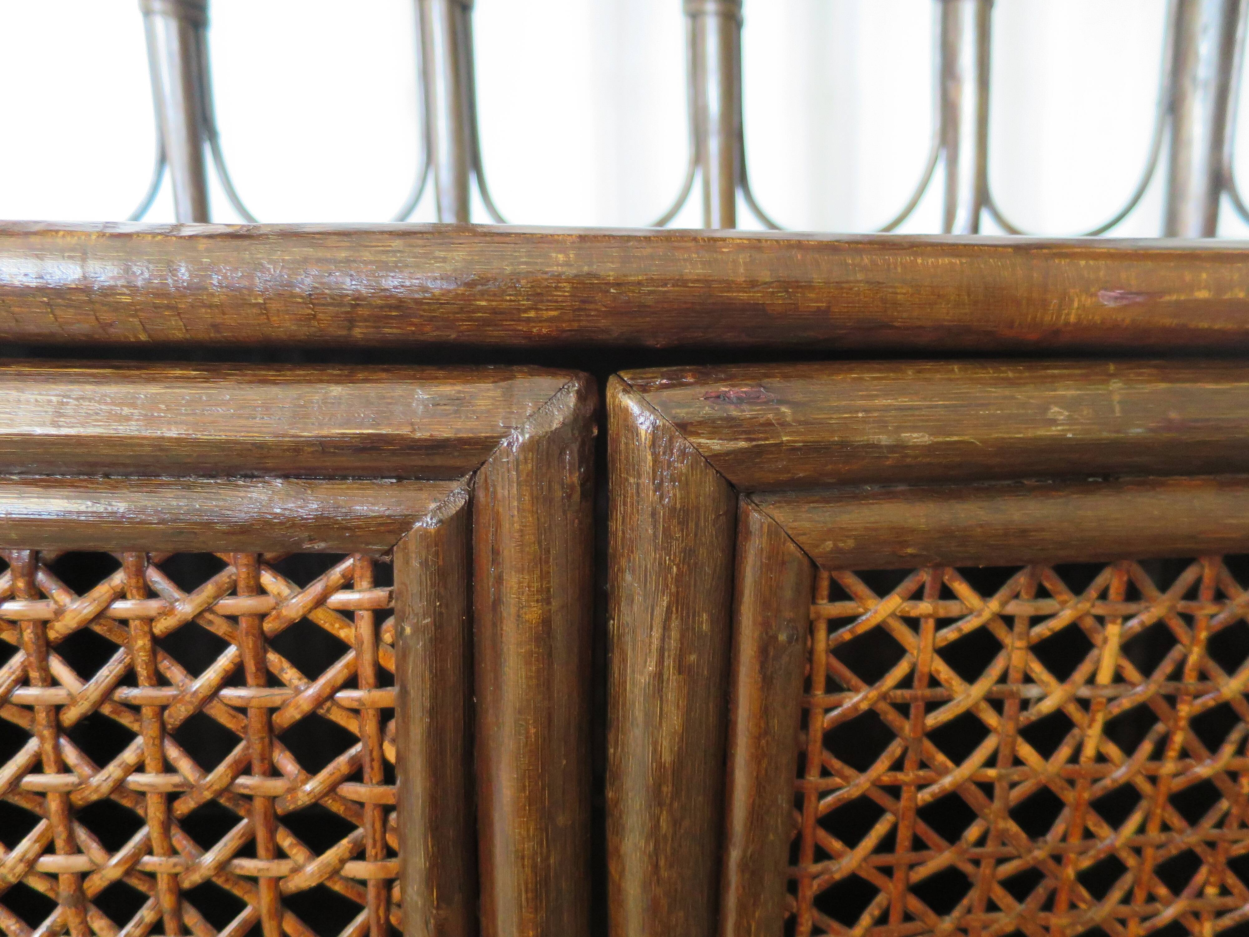 Retro-vintage-Low sideboard-library - cane-wood-rattan-1960s