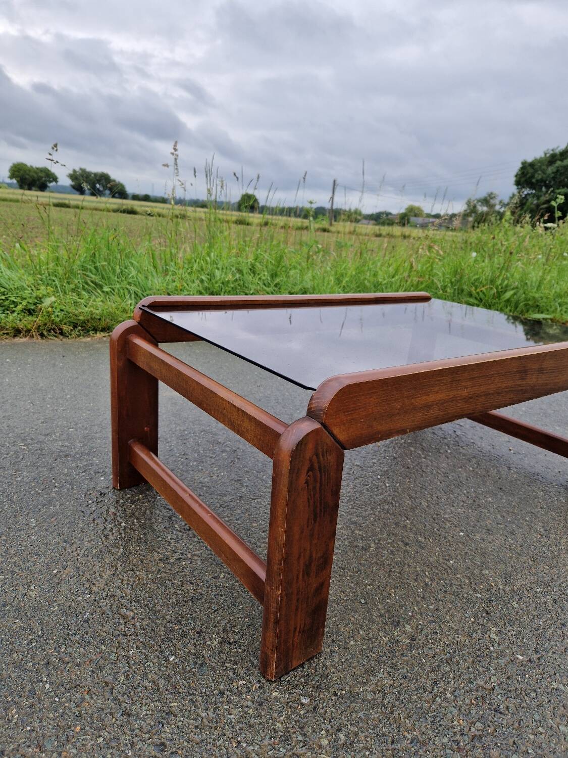 Vintage smoked glass coffee table