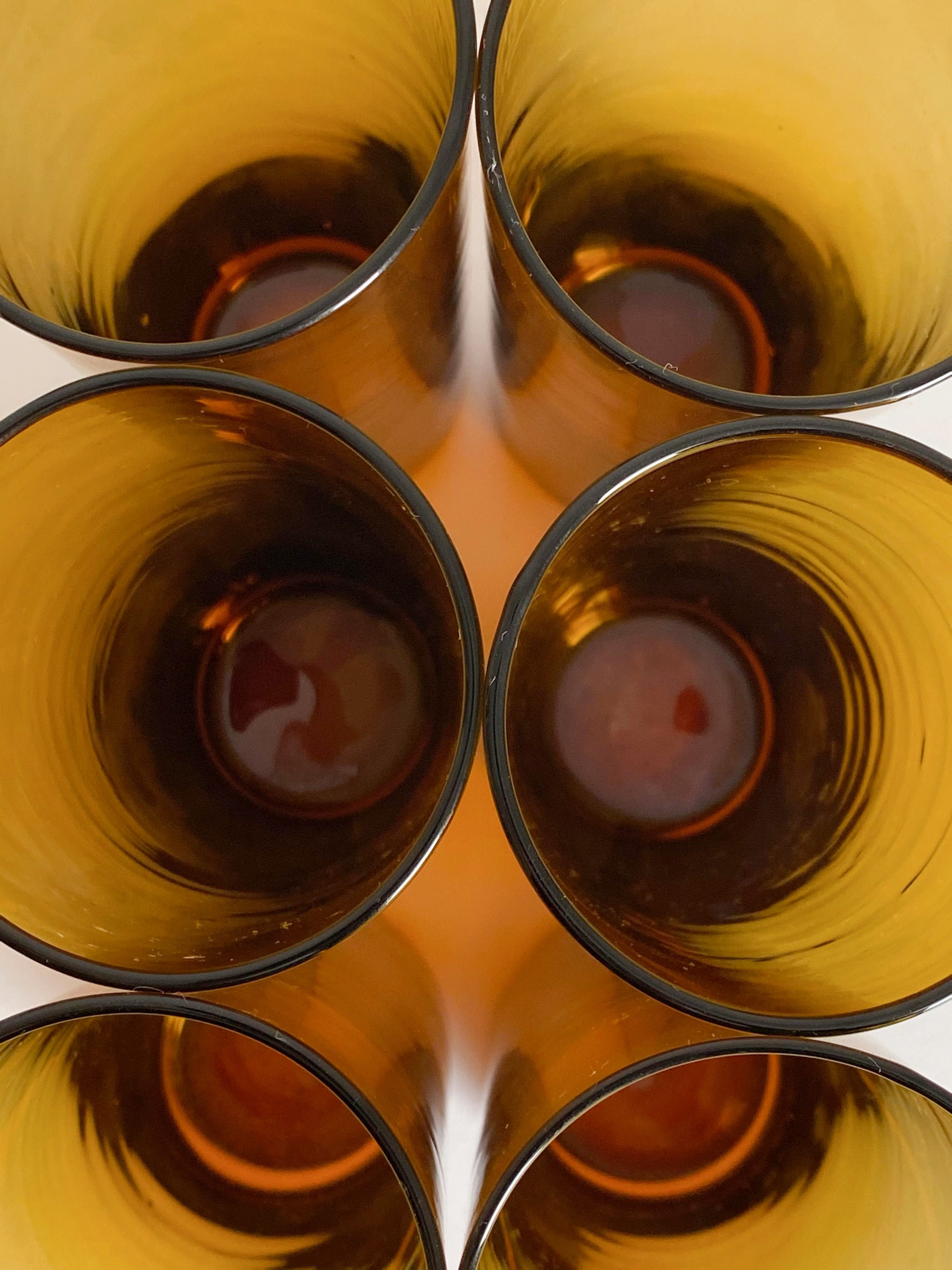 Set of 6 amber tube glasses