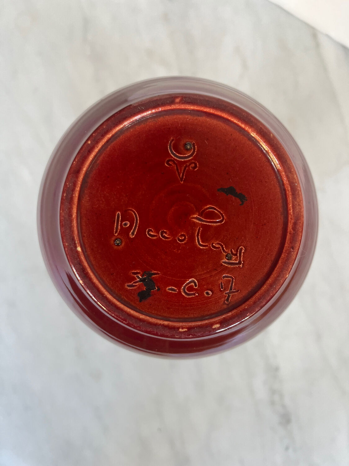 Vintage Accolay vase in red ceramic, double handle.