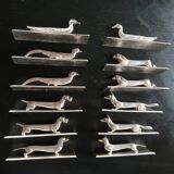12 Apollo Knife Holders in Silver Metal Animals ART deco
