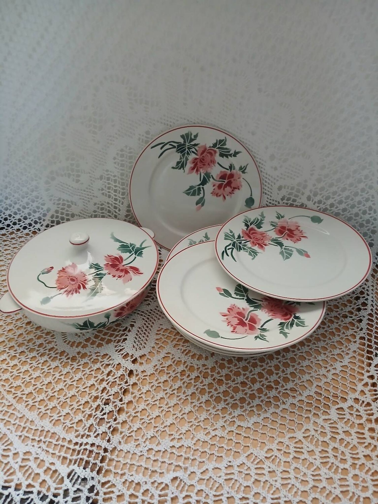 12 assiettes plates anciennes + soupière HBCM