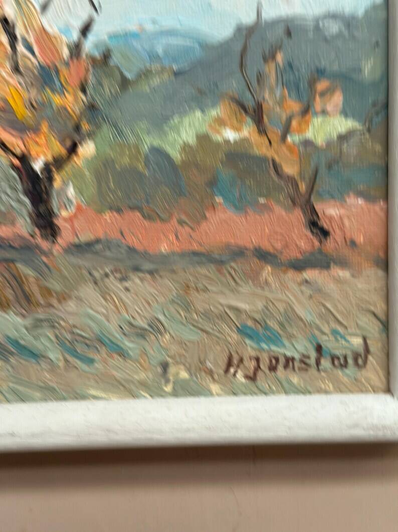 Original Swedish Oil on Panel – "Trees" by H. Jonstad – Signed – Vintage and Framed – 23.5 × 20.5 cm (9.2 × 8 in)