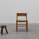 Brutalist French solid oak tripod stool with metal rim, 1850s