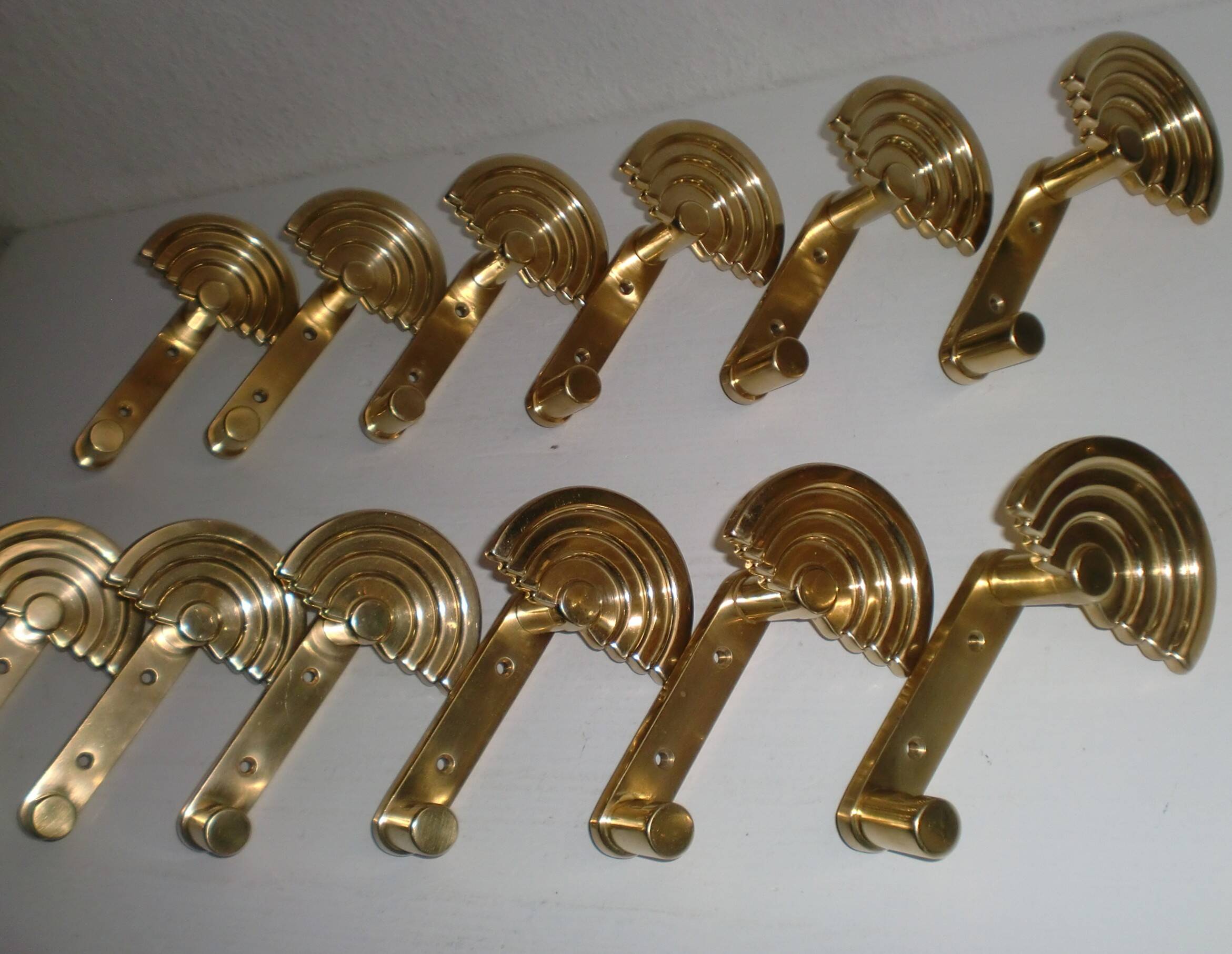 1 out of 10 pcs. Postmodern italian designer sottsass brass wall coat hooks