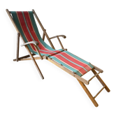 Red and green striped wooden deckchair