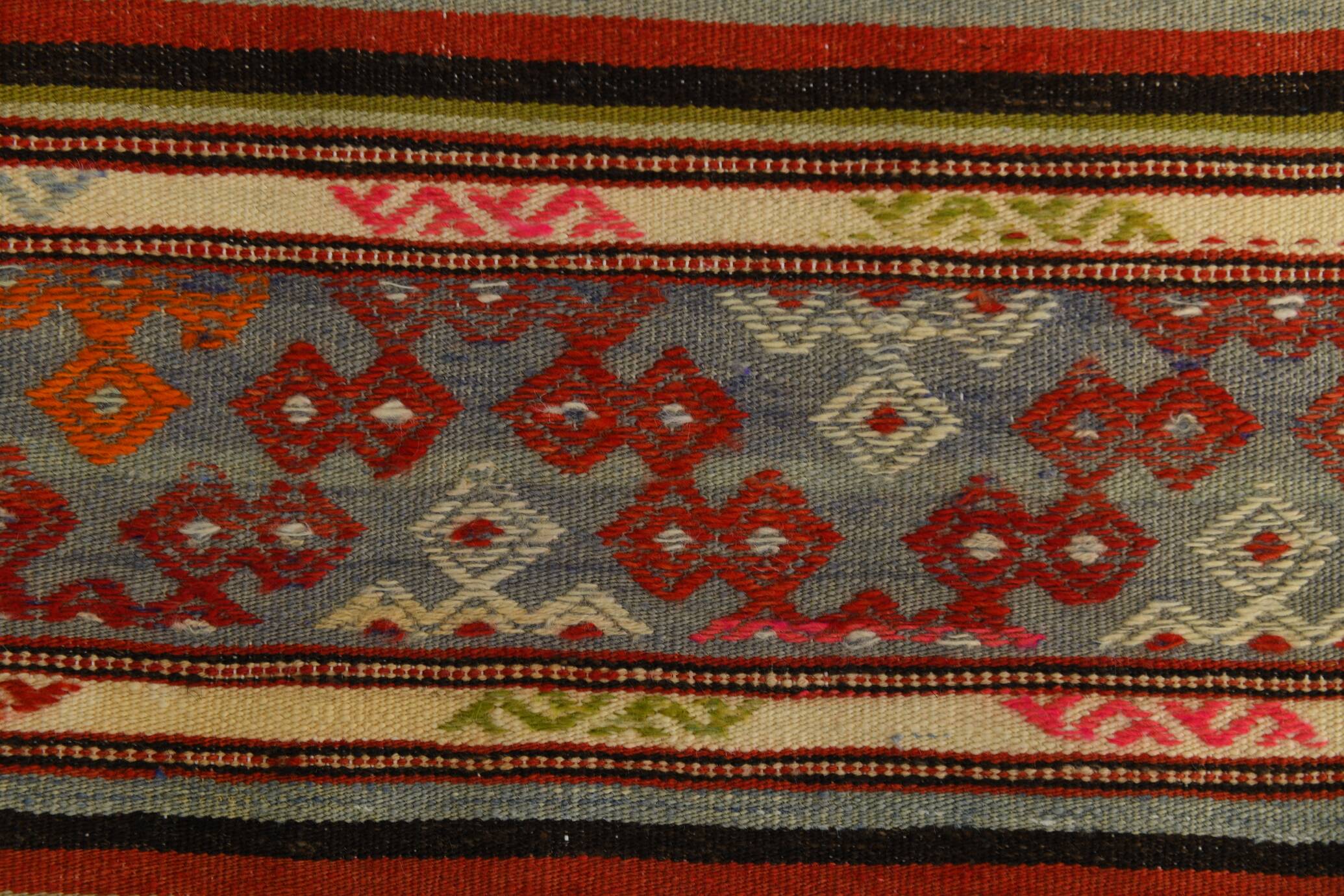 6x9 Red Orange Striped Handmade Kilim Rug, 174x267Cm