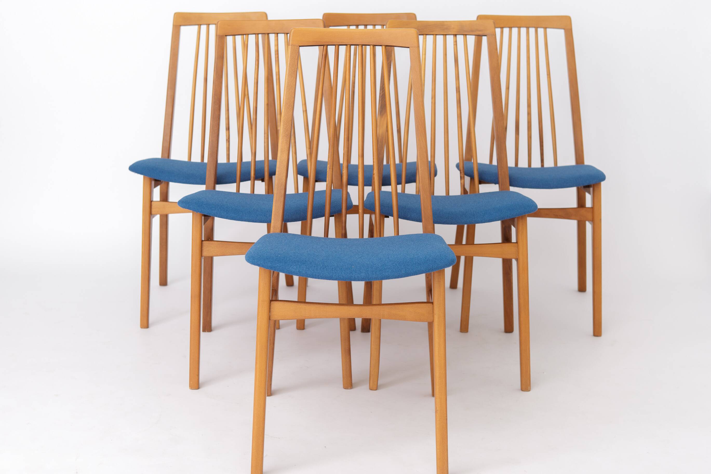 Set of 6 German Dining Chairs, 1960s | Solid Beech Mid-Century Chairs |