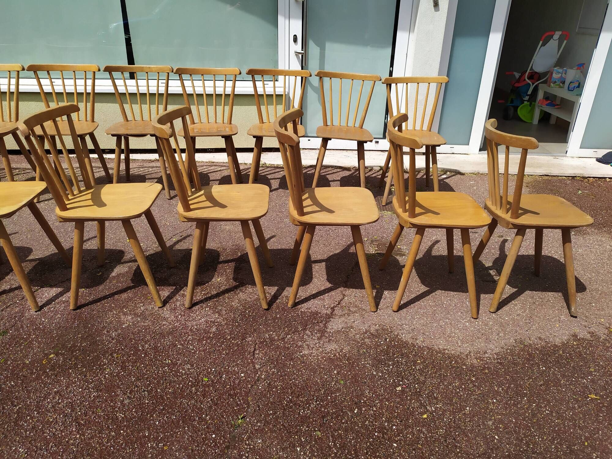 Set of 18 wooden bistro chairs - vintage - year 50 - 60