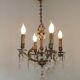 French Vintage Bronze and Glass 4 Light Art Nouveau Crystal Chandelier
