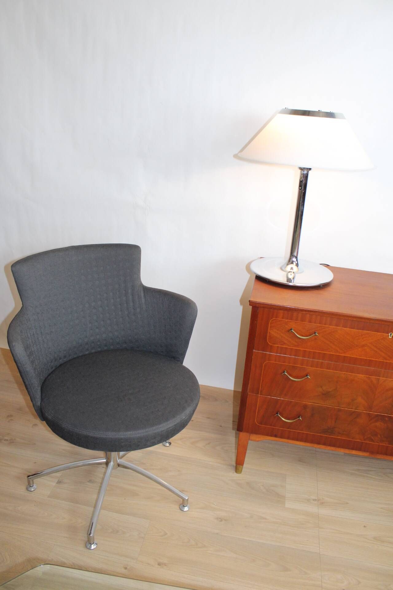 2 vintage swivel armchairs in gray fabric by axelson for garnas 2014 sweden