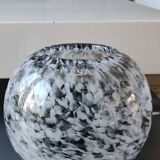 Spherical/ball vase in blown art glass. lsa international. smoked gray speckled white. size 14 x 15 cm