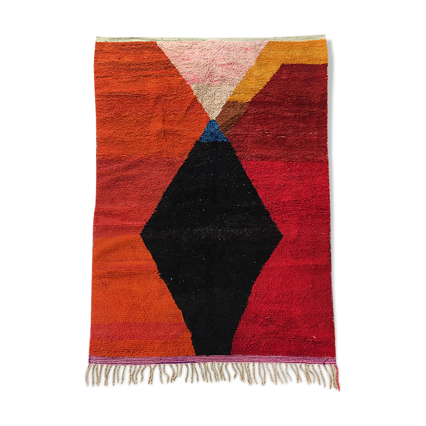 Moroccan Berber carpet Boujaad red with colorful flats 317x185cm