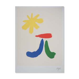 Joan miro: surrealist character and the sun, signed lithograph