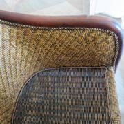 Set of 2 armchairs in woven rattan and exotic wood, 1980s