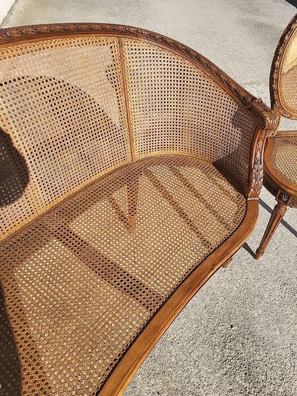 Canape bench 2 chairs louis xvi walnut canning