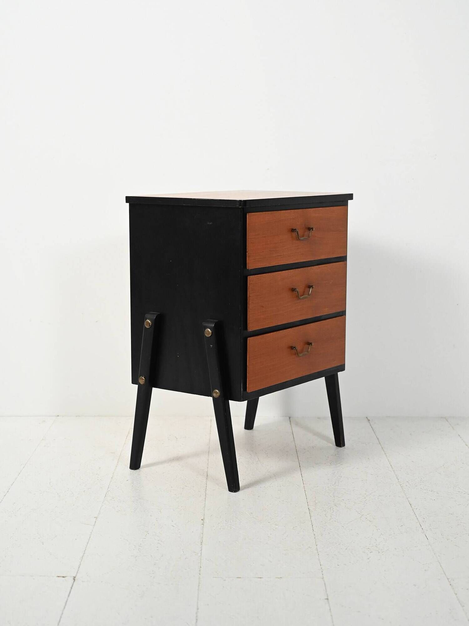 Small Scandinavian black lacquered chest of drawers from the 1950s