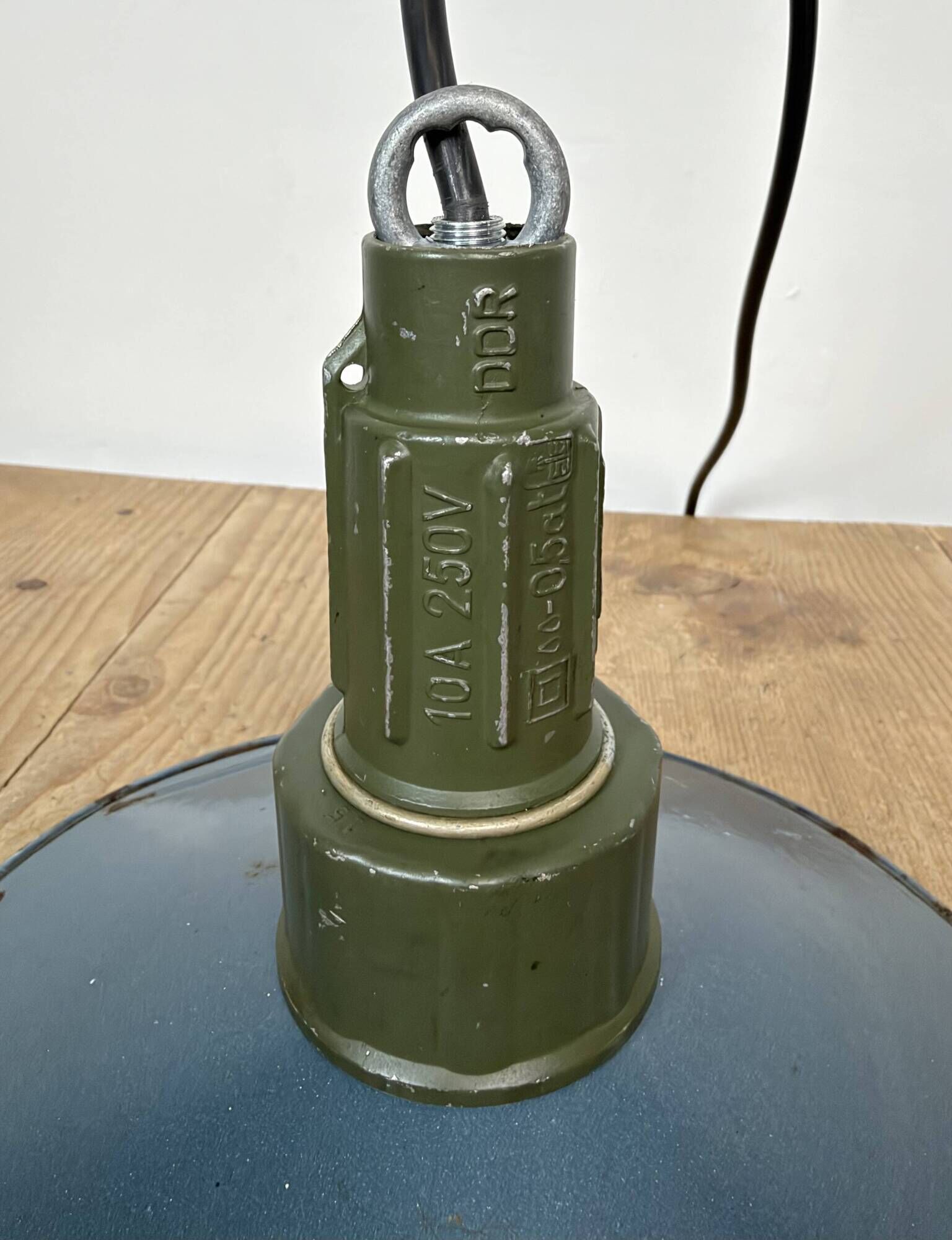 Industrial Blue Enamel Military Pendant Lamp with Cast Aluminium Top, 1960