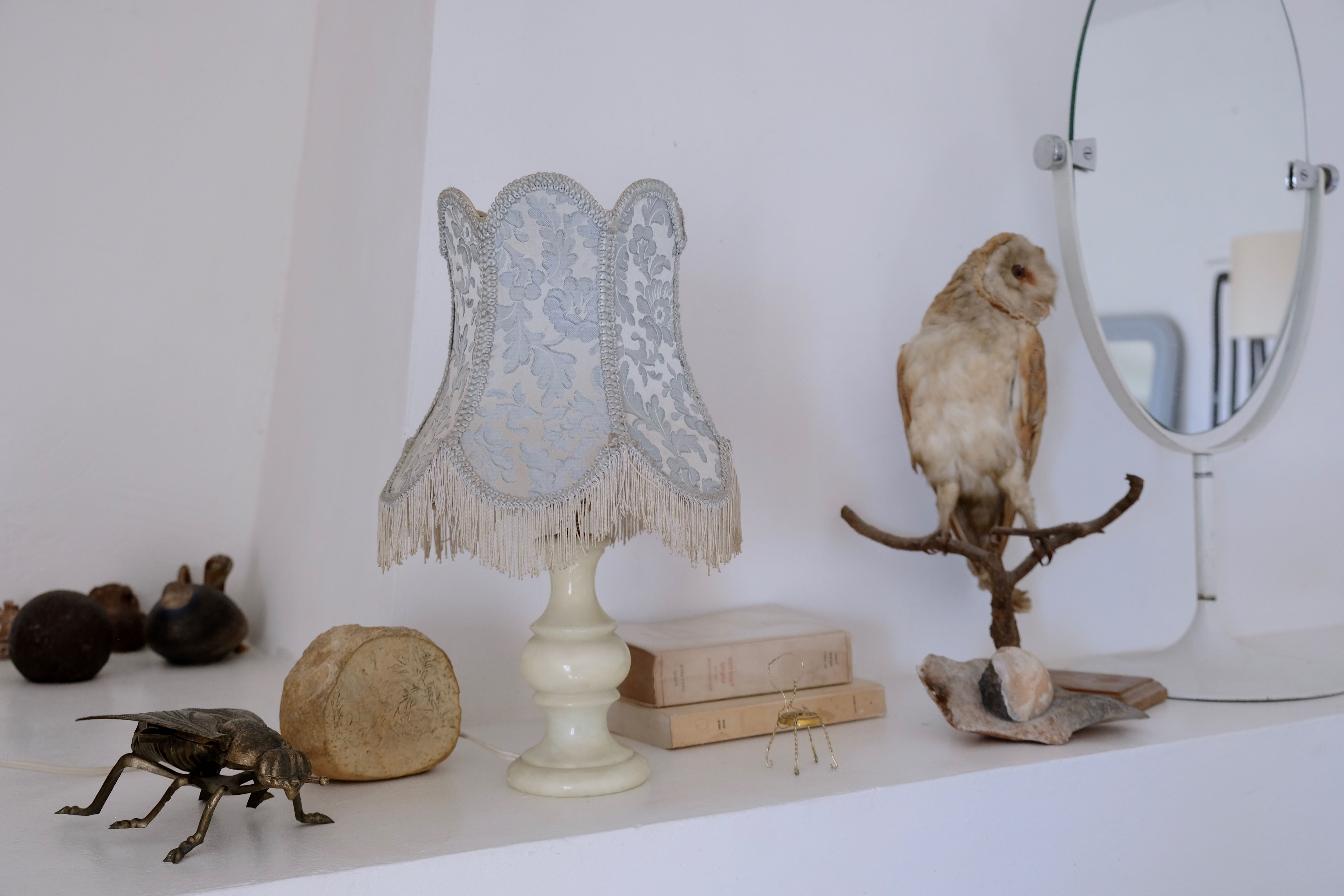 Victorian silk and alabaster table lamp