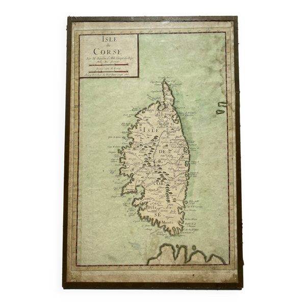 Ancienne carte de l'Isle de Corse encadrée sous verre
