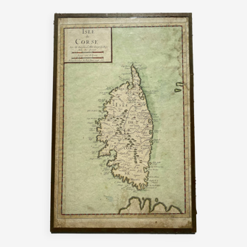 Old map of the Isle of Corsica framed under glass