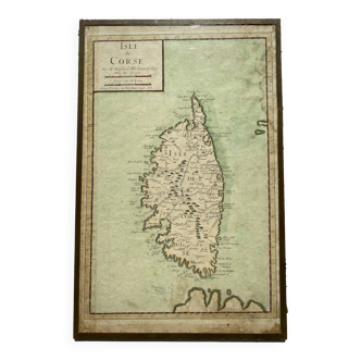 Ancienne carte de l'Isle de Corse encadrée sous verre