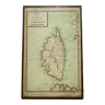Ancienne carte de l'Isle de Corse encadrée sous verre