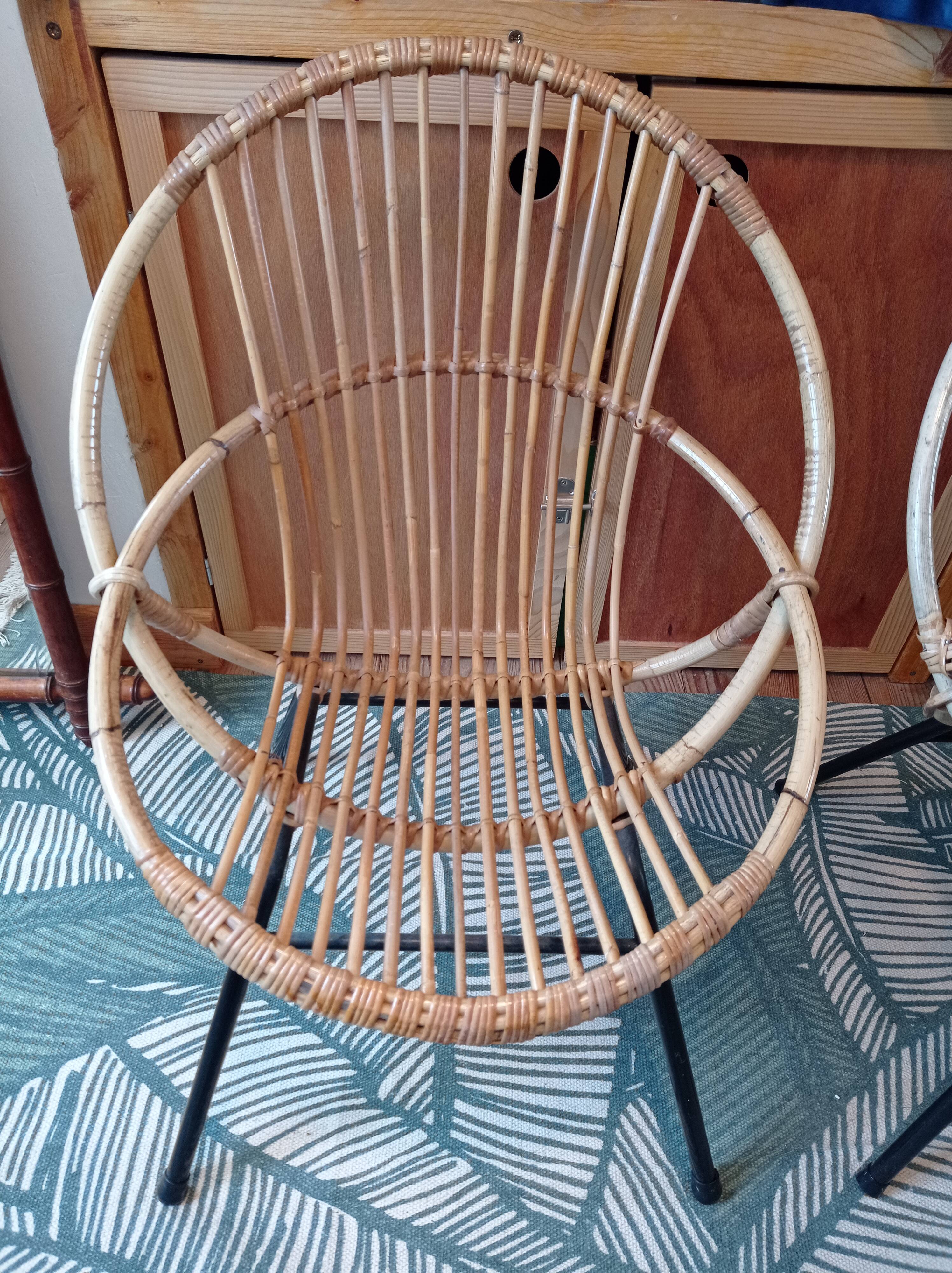 Pair of rattan shell armchairs