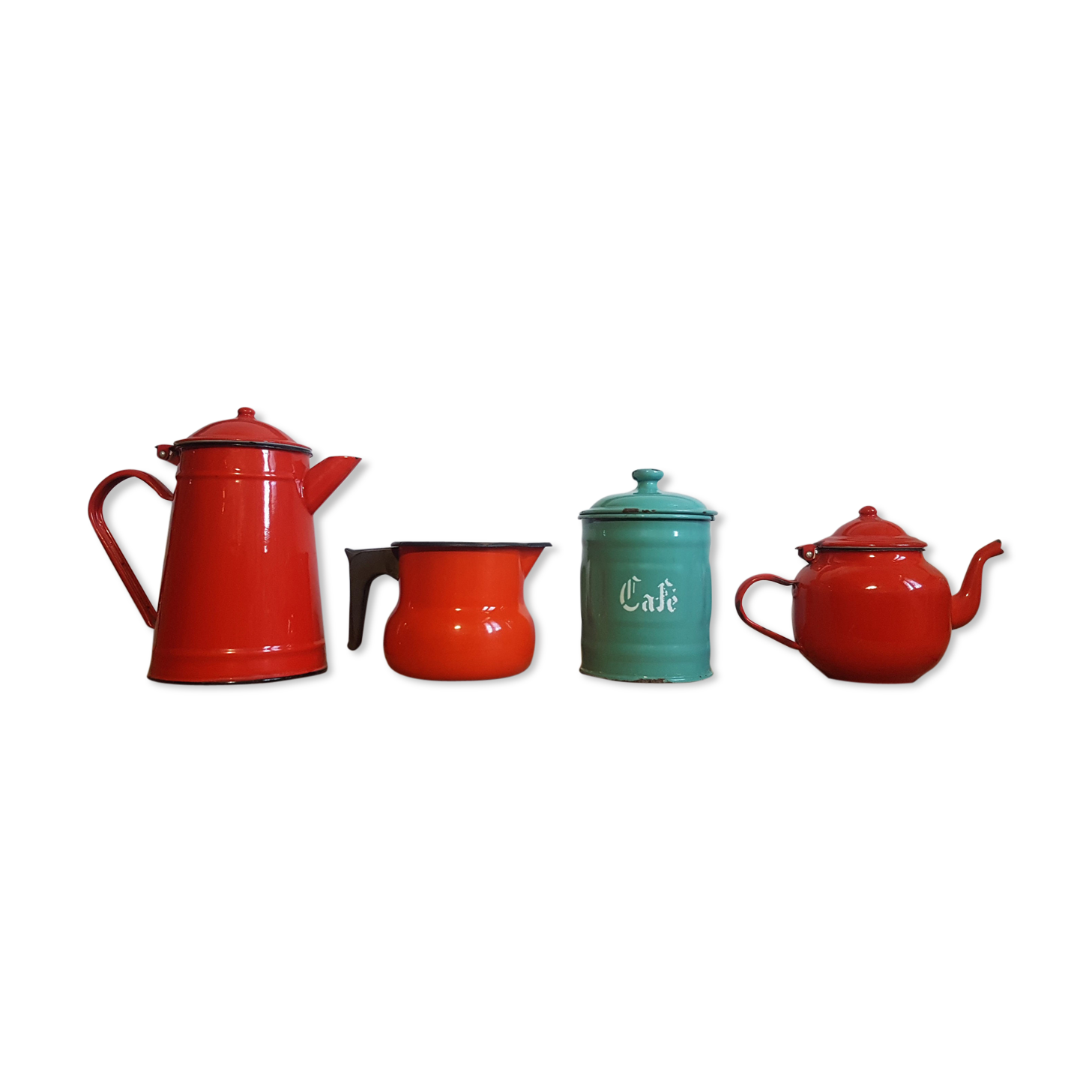 Decorative set of enamelled kitchen appliances