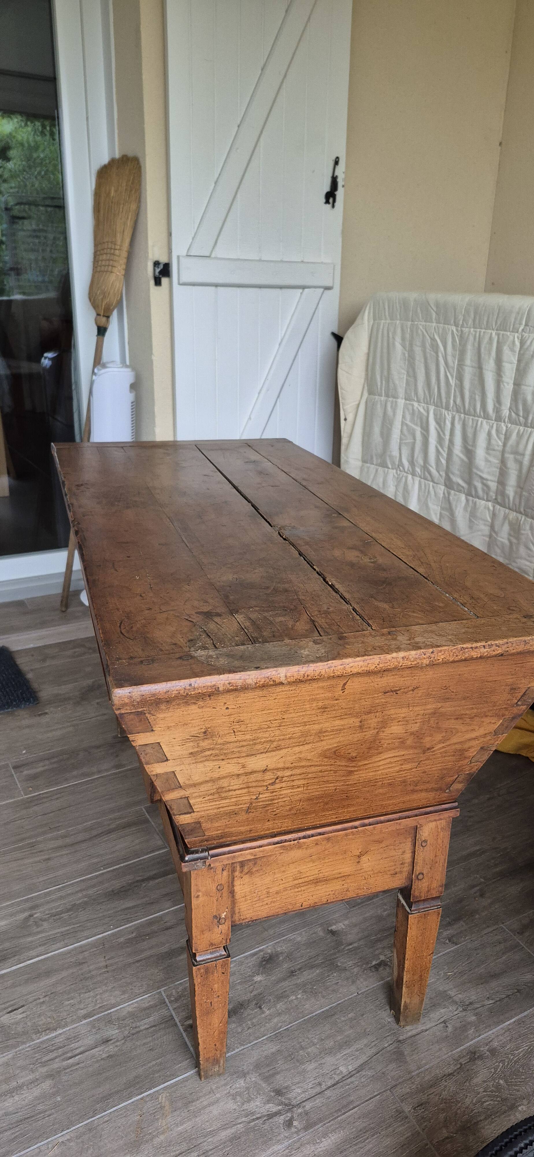Old dough mixer/Massive wooden board with lid and drawer
