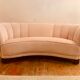 1940s Danish Banana Shaped Scalloped Sofa in Blush Pink