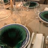 Plates in green slurry X6, in the shape of a scallop. Vallauris
