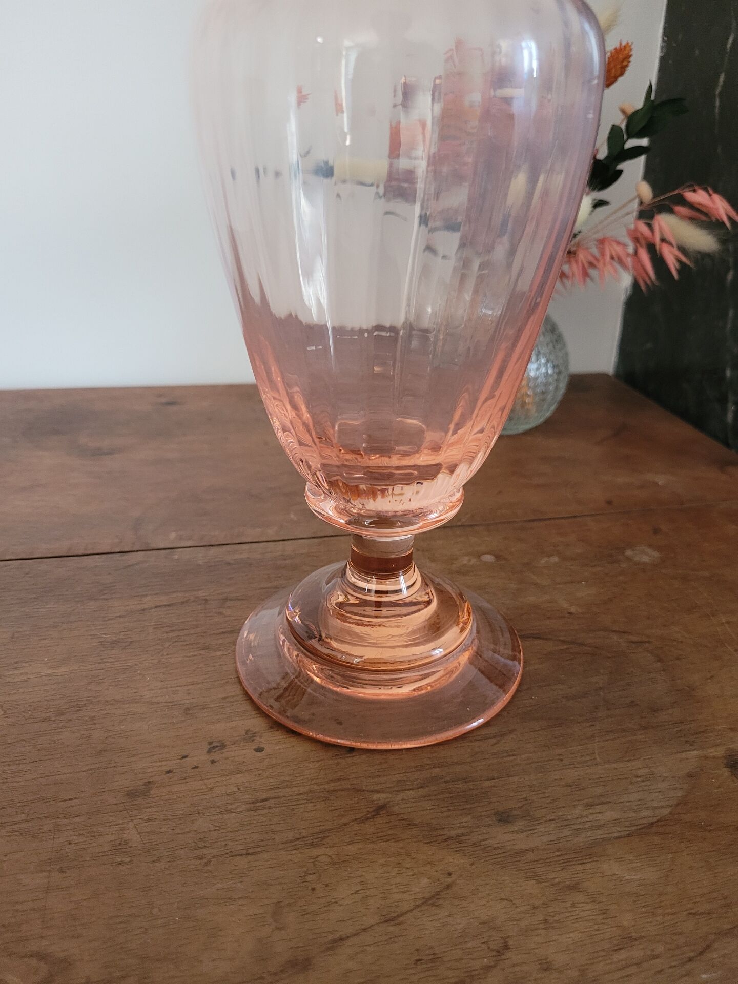 Pink glass amphora vase