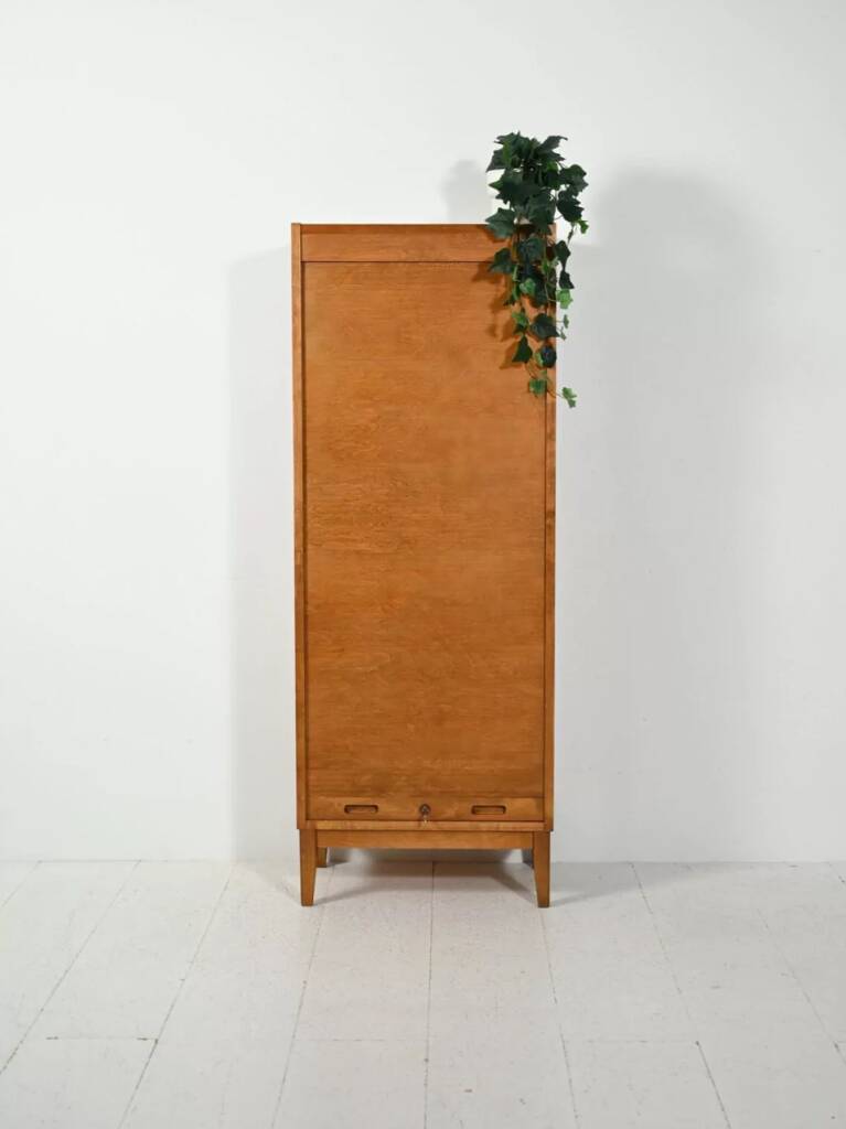 Antique Scandinavian filing cabinet, tambour archive cabinet, high-end, single, Sweden, 1960s