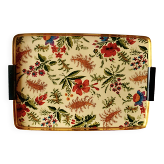 Vintage rectangular tray in formica and brass - floral decor