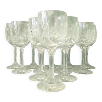Set of 12 carved crystal wine glasses