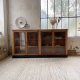 Enfilade de métier en chêne avec portes vitrées