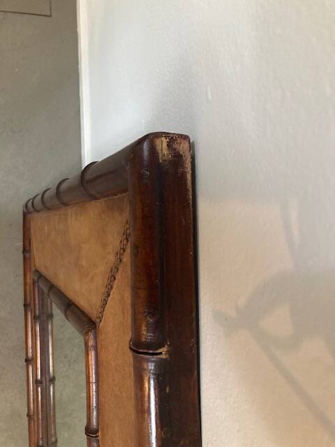 Big faux bamboo and leather mirror
