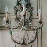 Ensemble de deux appliques ou appliques en cristal italien avec fleurs vertes