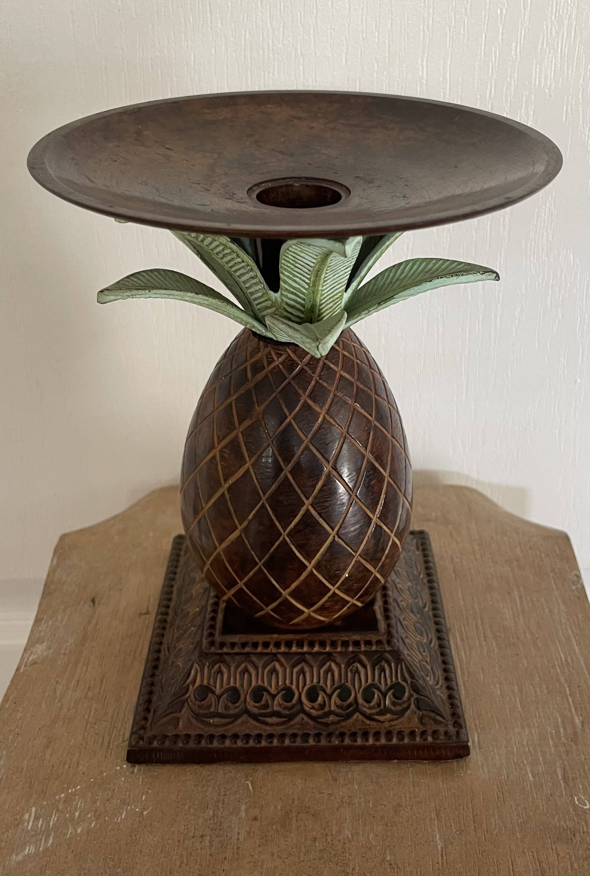 Pair of vintage bronze pineapple candlesticks