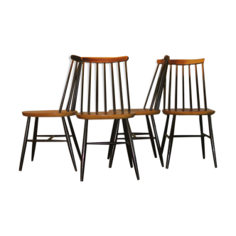 Vintage set of 4 ercol ebonized stick back chairs 1950s