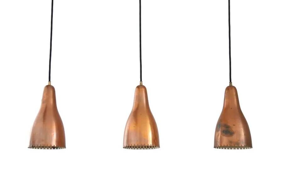 Set of three copper Bent Karlby pendant lamps for Lyfa