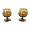 2 amber smoked glass liquor glasses