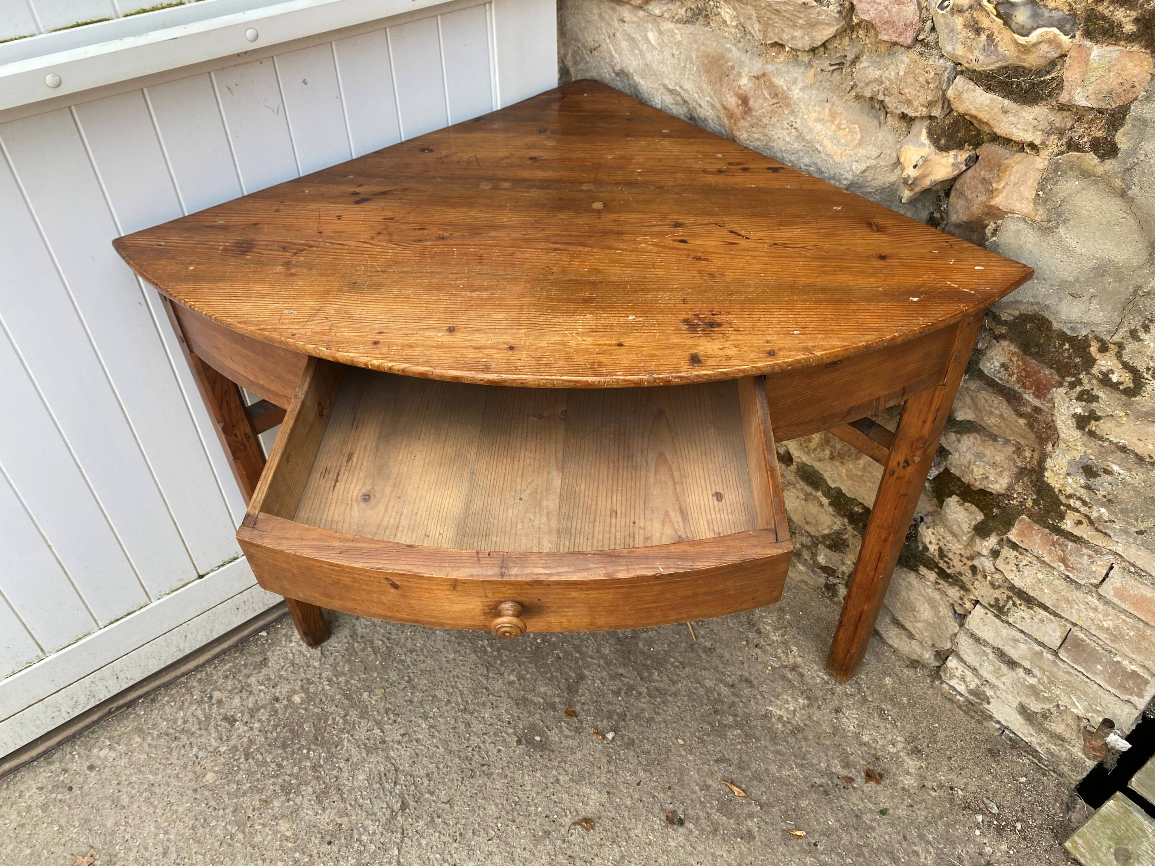 Solid wood corner desk table with 1 drawer