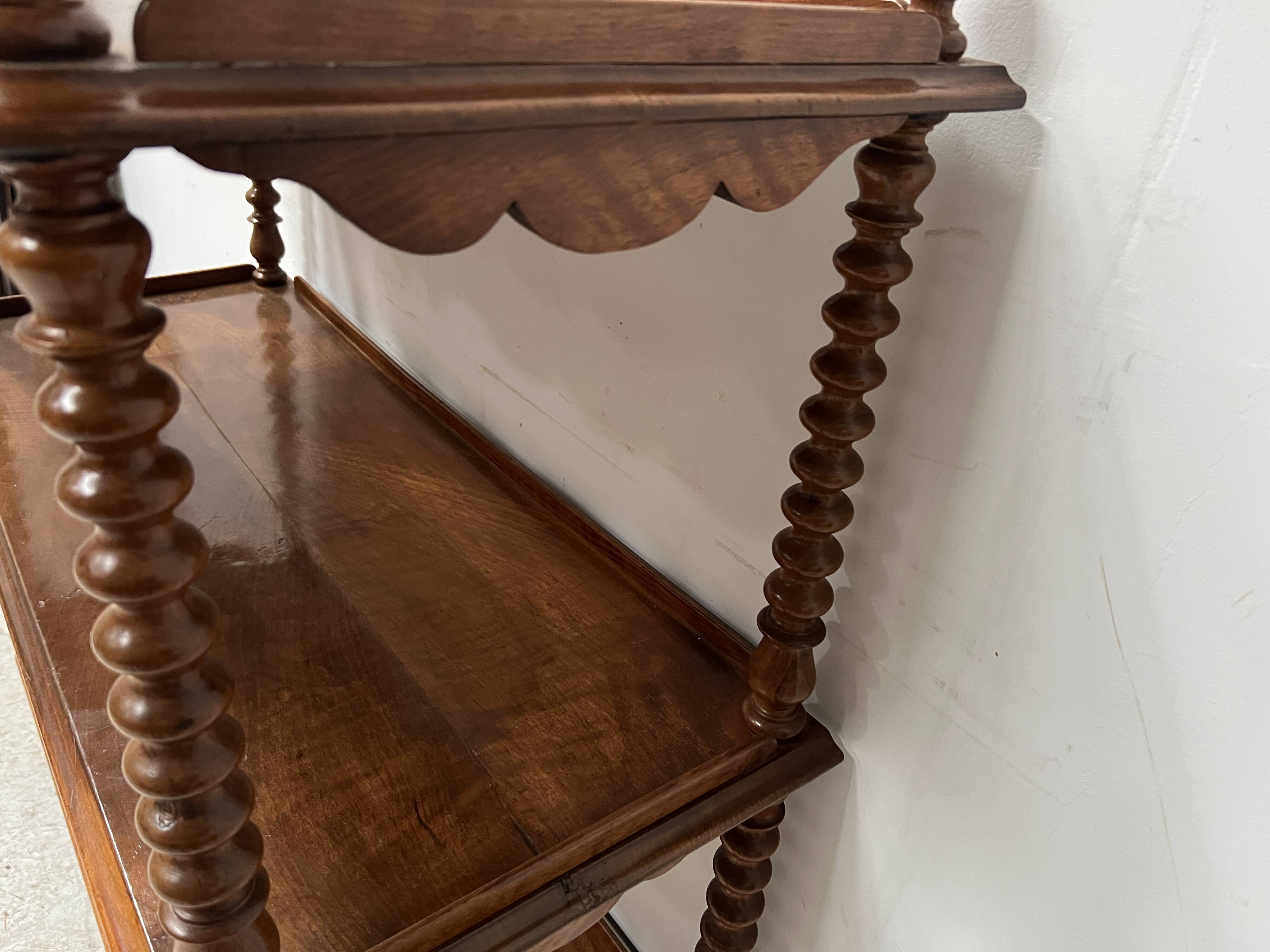 Napoleon III console table with three shelves in mahogany and veneer, 19th century