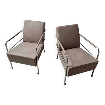 2 vintage nude leather "Cinema" easy chairs by Gunilla Allard for Lammhults | 1990s