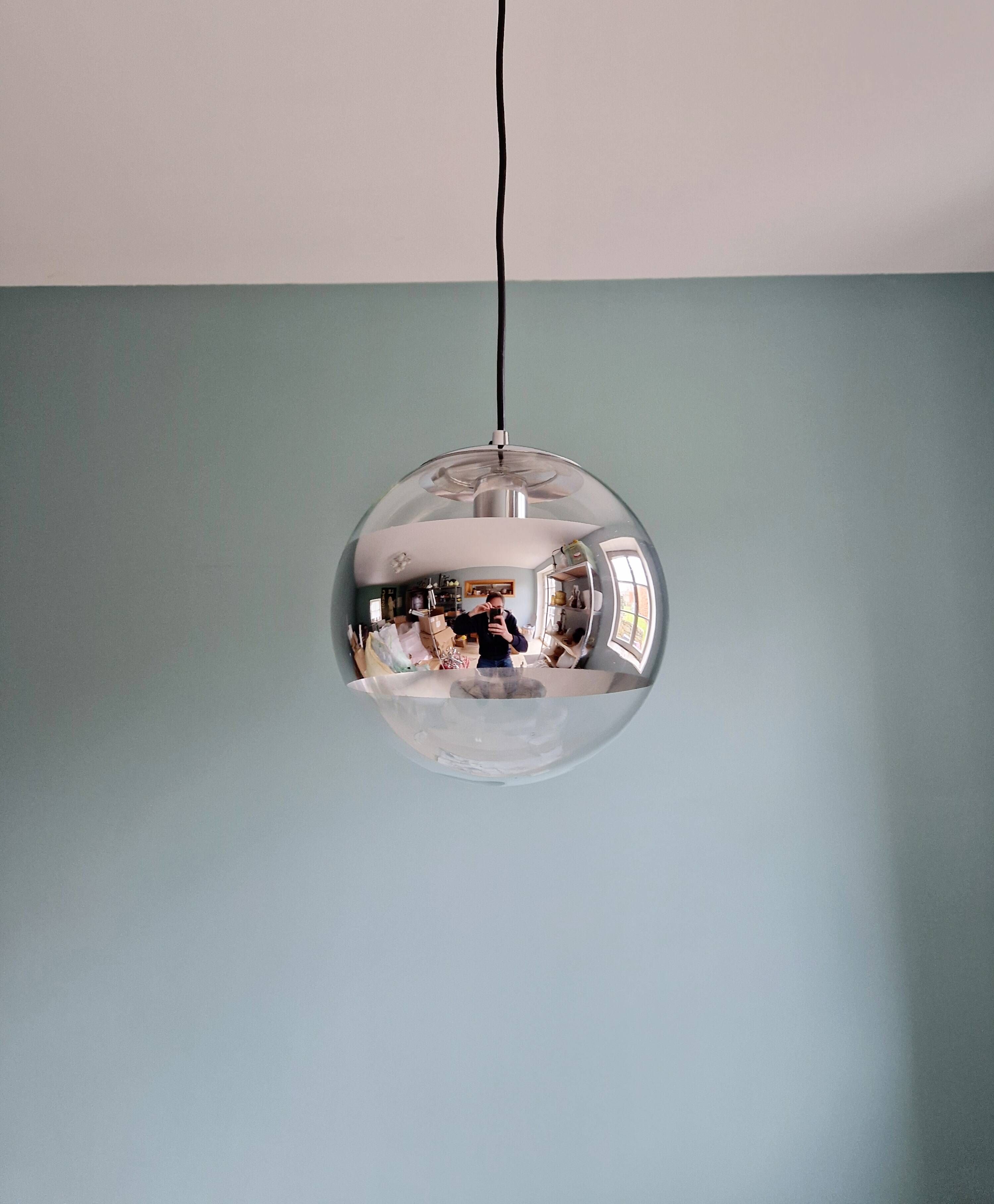 Space Age pendant light in clear glass and chrome, 70s